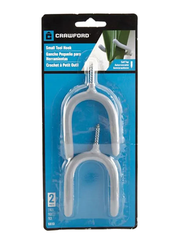 Crawford U-Head Screw-In Small Tool Hook Set, 10mm, 2-Piece, Silver