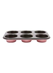 Fackelmann 29 cm 6-Cup Rectangular Shape Muffin Pan, 29 x 19 cm, Black/Pink