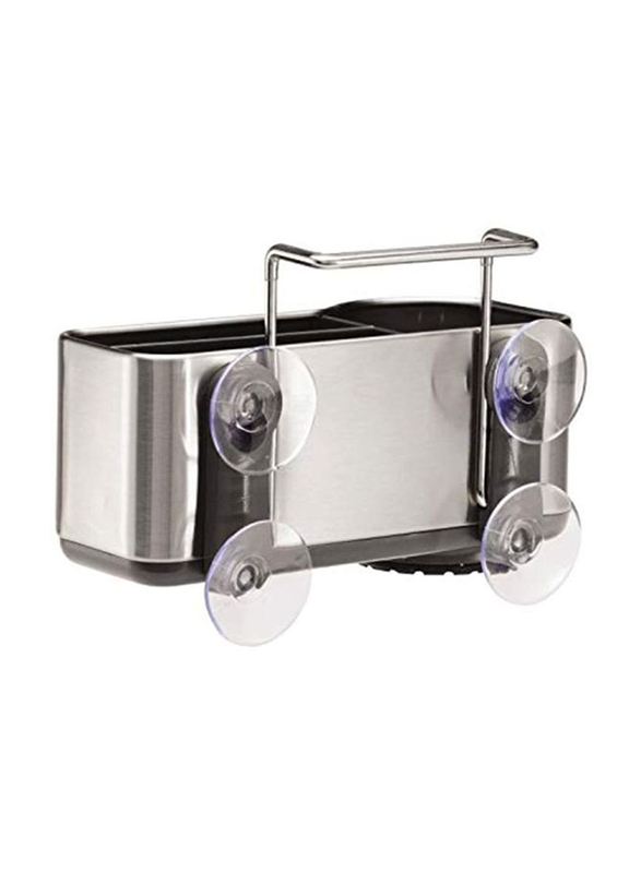 Simple Human Stainless Steel Sink Caddy with Suction Cup, Silver/Black