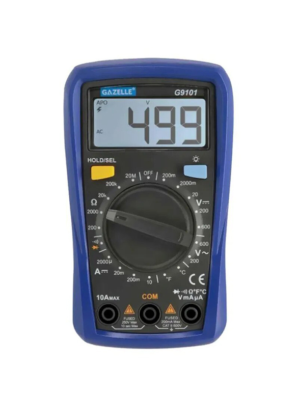 Gazelle Digital Multimeter with LCD and Buzzer, G9101, Blue/Black