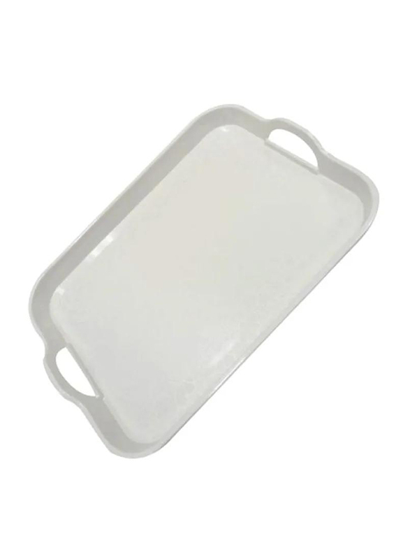 

Royalford 17.5-inch Melamine Rectangle Serving Tray with Handle, Pearl White