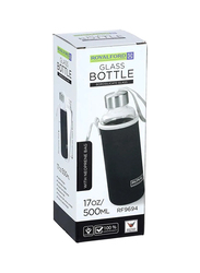 Royalford 500ml Glass Water Bottle with Cover, RF9694, Black/Silver