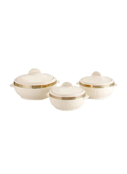 Royalford 3-Piece Plastic Round Casserole Set, White/Brown
