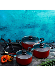 Royalford 8-Piece Standard Non-Stick Round Cookware Set, Red