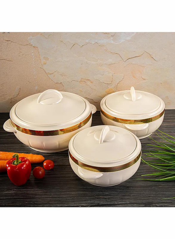 Royalford 3-Piece Plastic Round Casserole Set, White/Brown