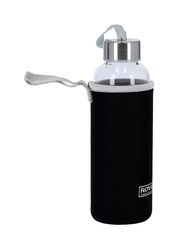 Royalford 500ml Glass Water Bottle with Cover, RF9694, Black/Silver