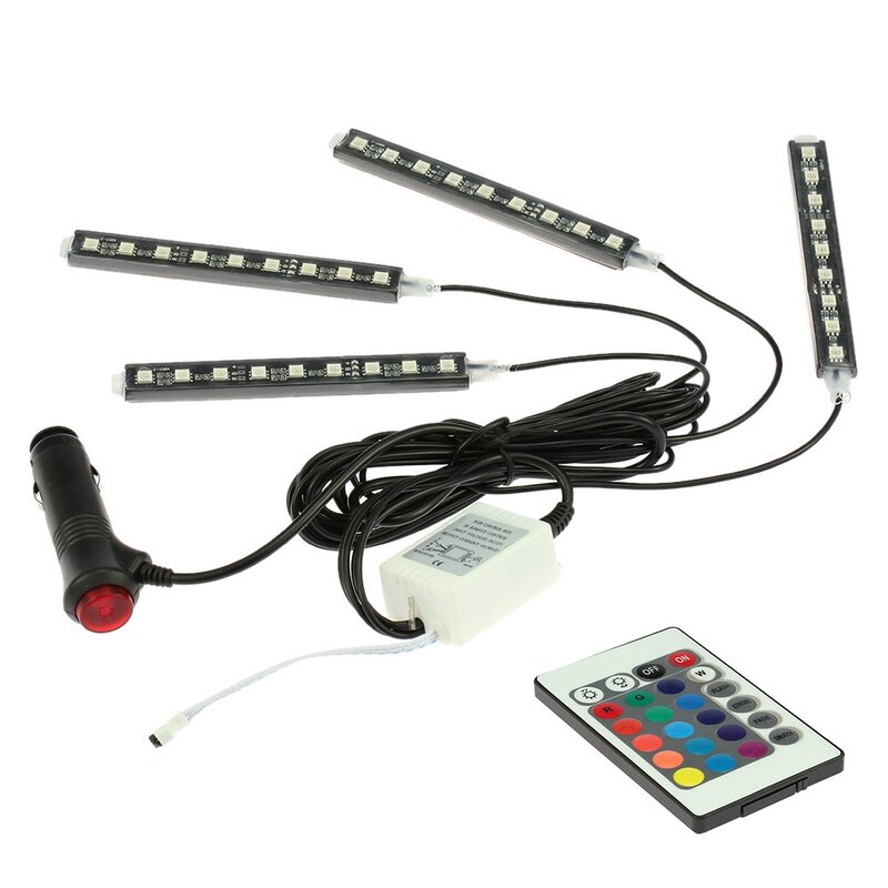 

Generic 16 Colours RGB Led Strip Light Styling Decorative Atmosphere Lamps for Car Interior with Remote, 4 Pieces