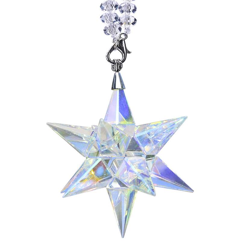 

QF Crystal Ornament Morning Star Shaped Christmas Snowflake Hanging Pendant, Clear