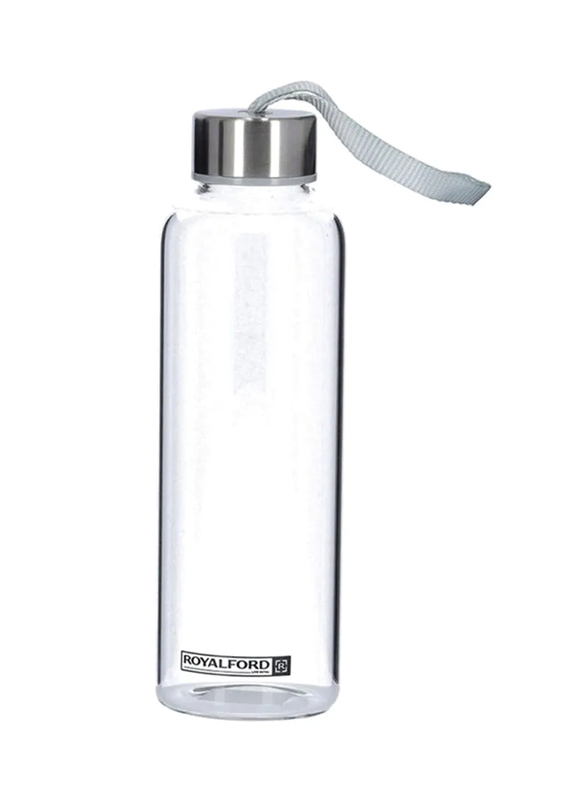 Royalford 500ml Glass Water Bottle with Cover, RF9694, Black/Silver