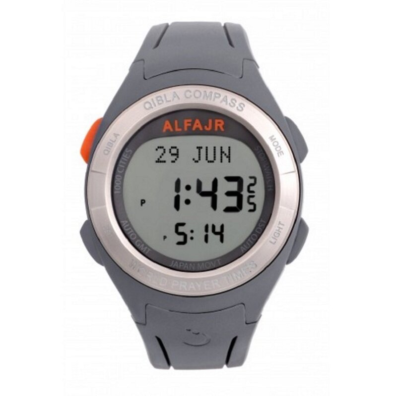 

Al Fajr Qibla Compass Namaz Prayer Azan Digital Watch for Unisex with Rubber Strap Band, Water Resistant, WQ-18, Grey