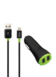 Goui Eve-I Plus Car Charger with 2 USB-A Ports + 1- Meters MFI iPhone Cable, Black