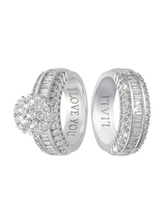Liali Jewellery Love Band 18K White Gold Couple Ring with 116 Diamond, Silver, US 7
