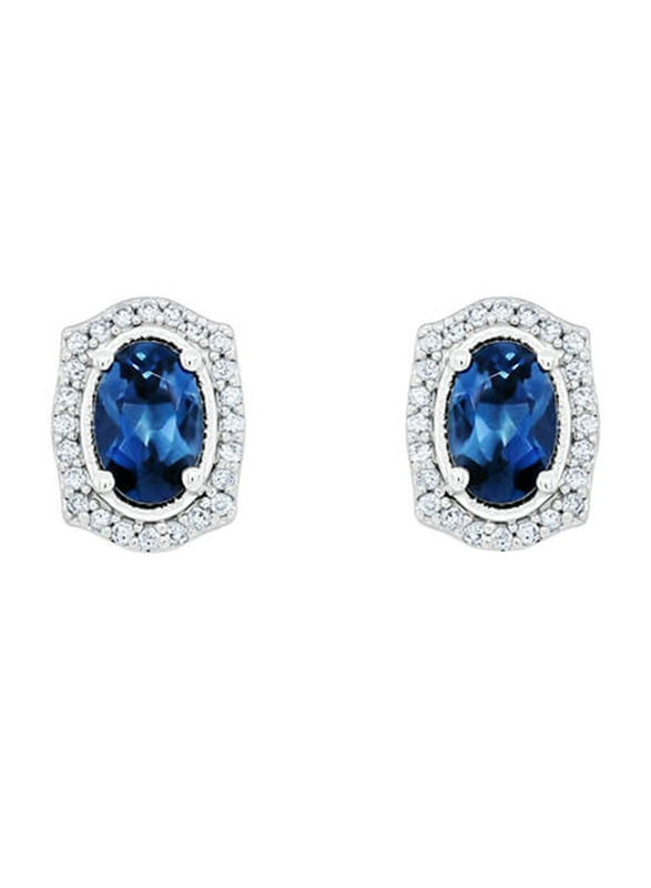 

Nouf Oval Shaped 18K White Gold Earrings for Women, with Topaz, Blue
