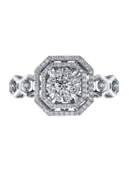 Liali Jewellery 18K White Gold Radiant in Every Way Engagement Ring for Women with 0.73ct 79 Diamonds, White, US 7