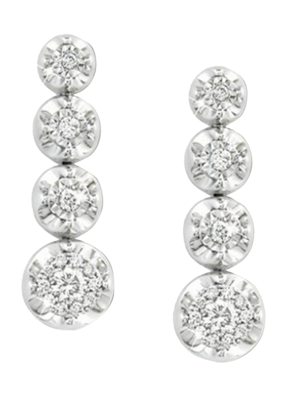 Liali Jewellery 18K White Gold Tennis Earrings for Women with 28 Diamond, Silver