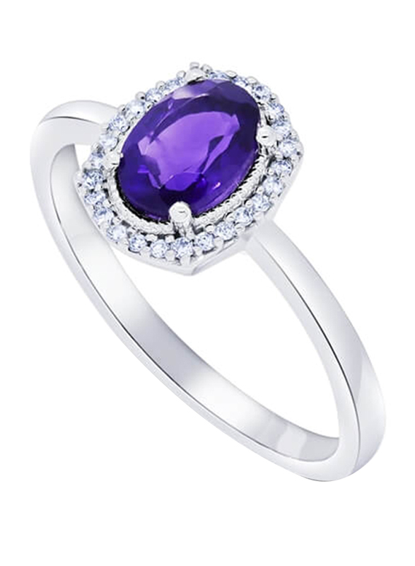 

Nouf Oval Shaped 18K White Gold Ring for Women, with Amethyst, Silver/Purple