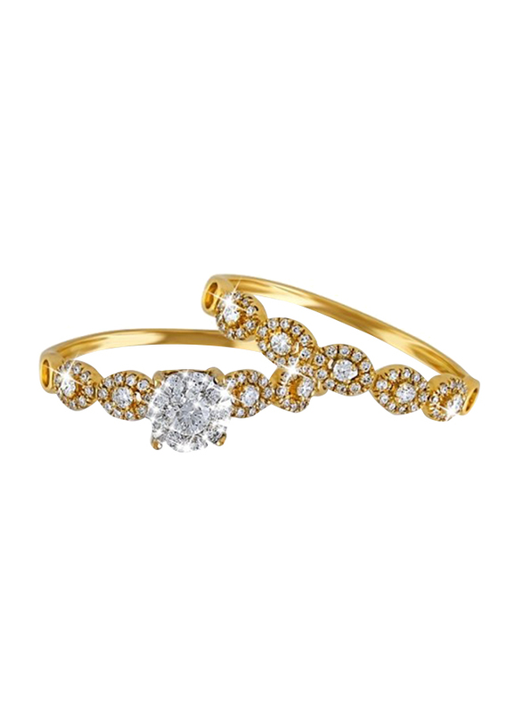 Liali Jewellery Love Band 18K Yellow Gold Couple Ring with 102 Diamond, Gold, US 7