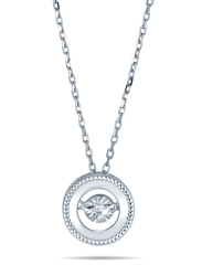 Liali Jewellery 18K White Gold Chain Necklace for Women with 0.04ct Dancing Diamond Round Pendant, White