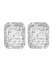 Liali Jewellery Emerald Cut 18K White Gold Stud Earrings for Women with 72 Diamond, 1 Carat Look, Silver