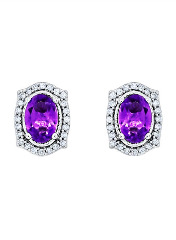 

Nouf Oval Shaped 18K White Gold Earrings for Women, with Amethyst, Purple
