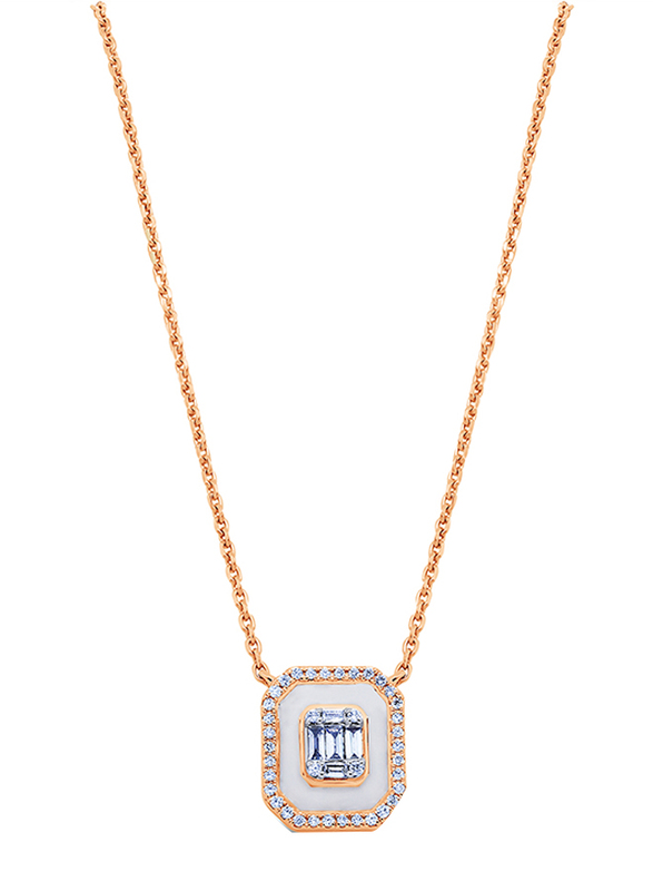 

Emerald Cut Pendant Necklace for Women, with Ceramic, Rose Gold/White