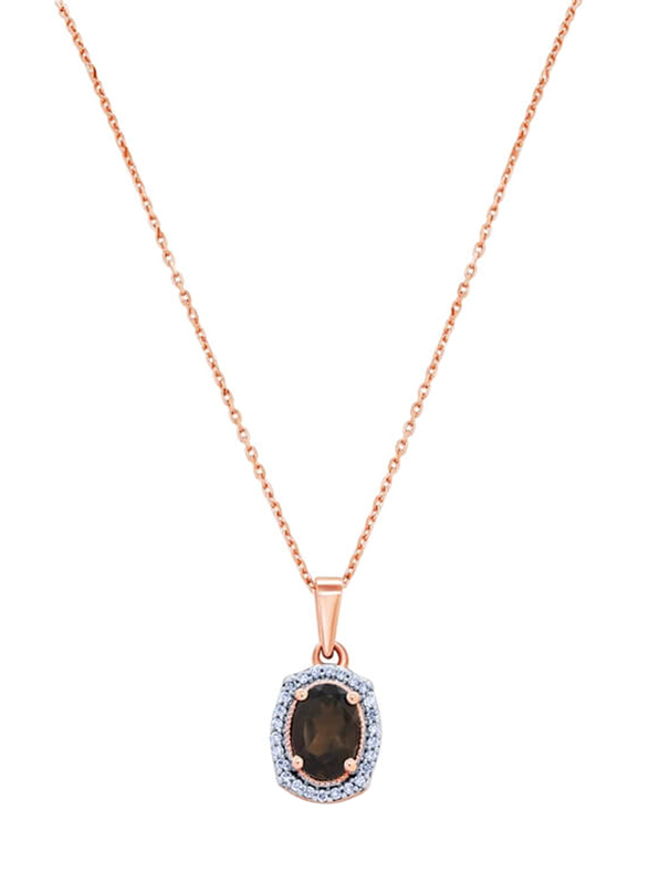 

Nouf Oval Shaped 18K White Gold Pendant Necklace for Women, with Smoky Quartz, Rose Gold/Brown
