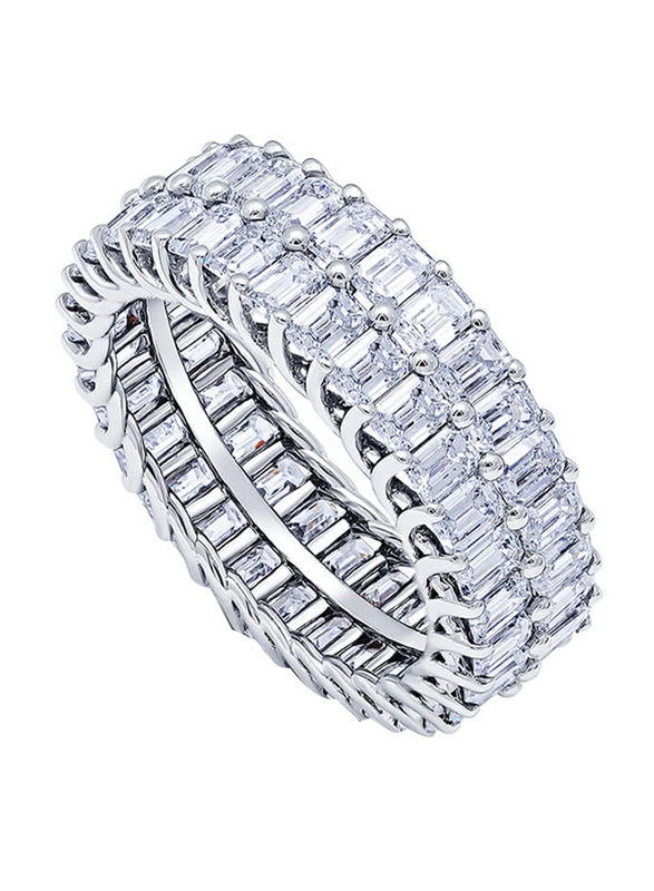 

Emerald Cut 2 Line Ring for Women, with Baguette & Diamonds, Silver