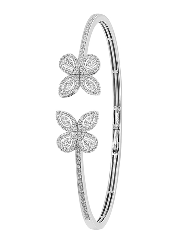 Liali Jewellery Red Carpet Butterfly 18K White Gold Bangle for Women with 172 Diamond, Silver