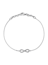 Liali Jewellery 18K White Gold Designer Bracelet for Women, with 0.13ct 23 Diamond's Encrusted Infinity Shape, White