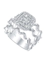 Liali Jewellery Emerald Cut 18K White Gold Fashion Ring for Women with 0.31ct Diamond Stone, White, US 7