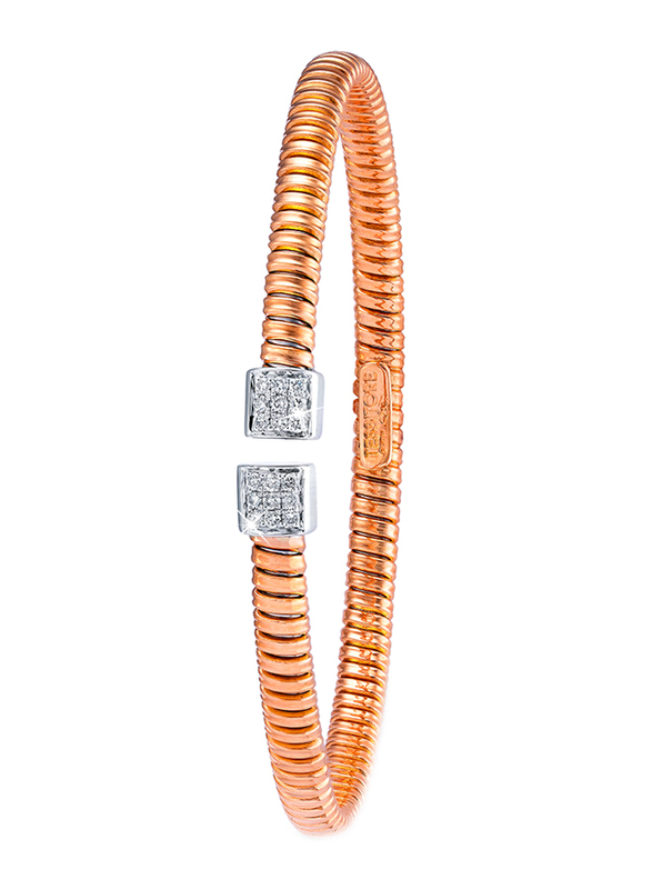 Liali Jewellery Tessitore 18K White/Rose Gold Bangle for Women with 0.35 Diamond Stone, Rose Gold