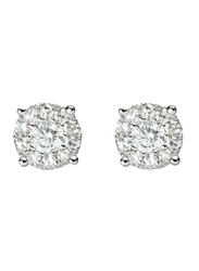 Liali Jewellery Mirage Classic 18K White Gold Stud Earrings for Women with 18 Diamond, 1 Carat Look, Silver