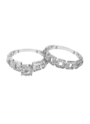 Liali Jewellery Love Band 18K White Gold Couple Ring with 124 Diamond, Silver, US 7
