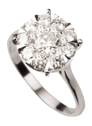Liali Jewellery Mirage Classic 18K White Gold Engagement Ring for Women with 9 Diamond, 3 Carat Look, Silver, US 7