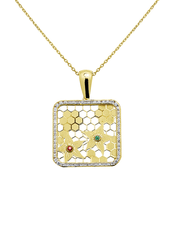 

Liali Jewellery Regalo 18K Yellow Gold Necklace for Women with Zircon Stone Floral Square Pendant, Yellow