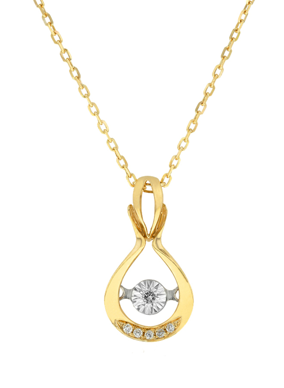 Liali Jewellery 18K Yellow Gold Dancing Diamond Pendant for Women, 0.04 Carat Look, Gold