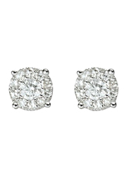 Liali Jewellery Mirage Classic 18K White Gold Stud Earrings for Women with 18 Diamond, 0.75 Carat Look, Silver