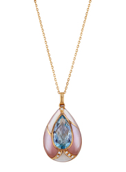 Liali Jewellery Nouf 18K Rose Gold Necklace for Women with 0.03ct Diamond/11.93ct Mother of Pearl/4.94ct Blue Topaz Stone Pendant, Rose Gold