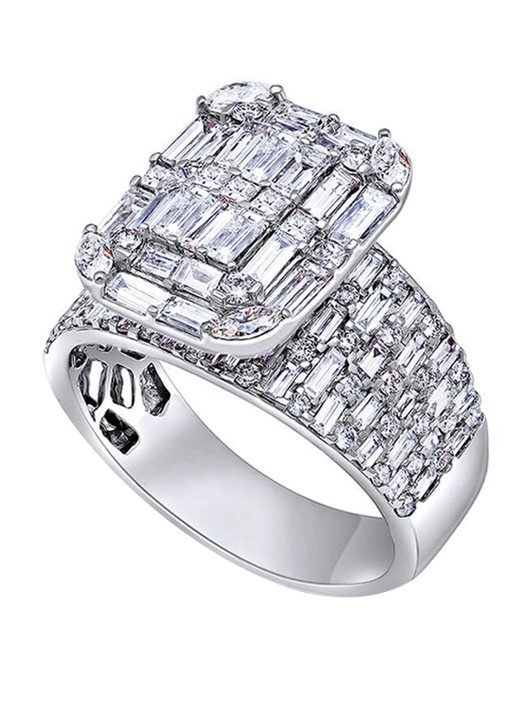 

Emerald Cut Shank Ring for Women with Baguette & Diamonds, Silver