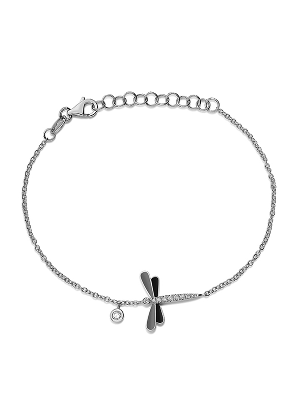 Liali Jewellery 18K White Gold Link Bracelet for Women, with 0.08ct 10 Diamond's Encrusted Dragon Fly Shape, White