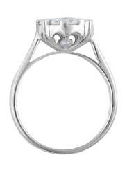 Liali Jewellery Mirage Classic 18K White Gold Engagement Ring for Women with 9 Diamond, 5 Carat Look, Silver, US 7