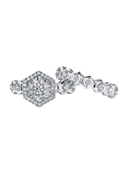 Liali Jewellery 18K White Gold Hexagonal Touch Band Ring for Women with 0.75ct 46 Diamonds, White, US 7