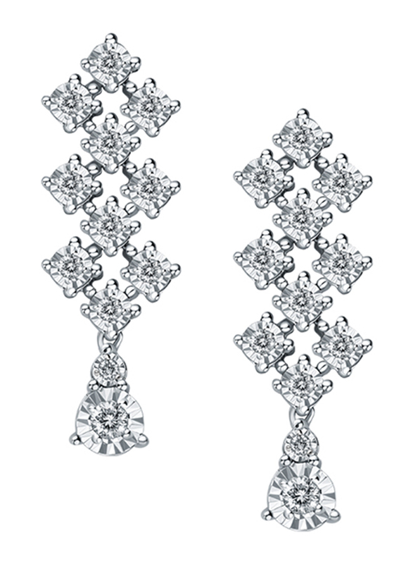 Liali Jewellery Joie de Vivre 18K White Gold Drop & Dangle Earrings for Women with 24 Diamond, Silver