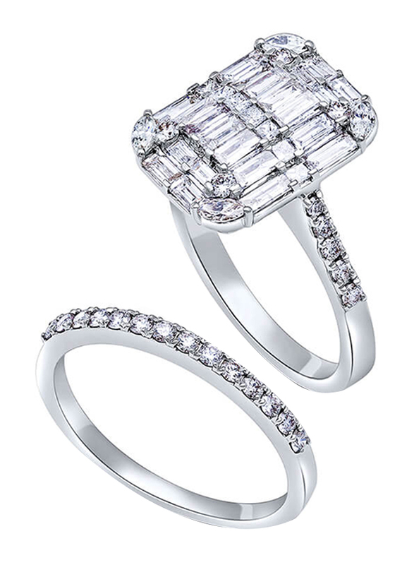 

Emerald Cut Touch Band Shank Ring for Women, with Diamond, Silver