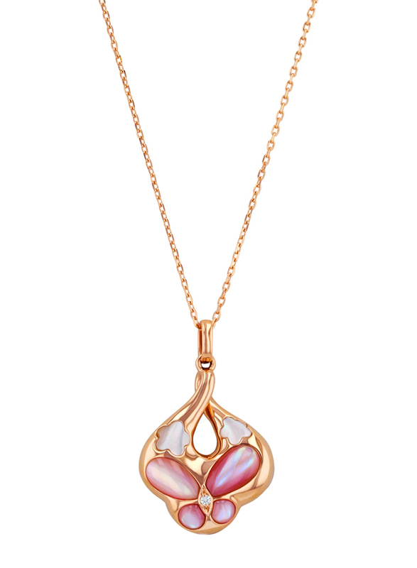 Liali Jewellery Claudia Romano 18K Rose Gold Necklace for Women with 7.54ct Mother of Pearl and 0.01ct Diamond Stone Pendant, Rose Gold