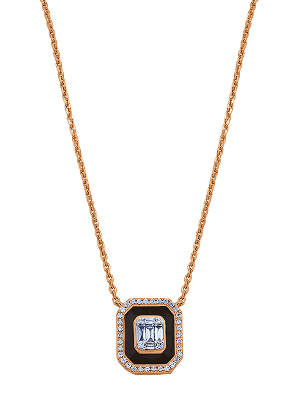 

Emerald Cut Pendant Necklace for Women, with Ceramic, Rose Gold/Black