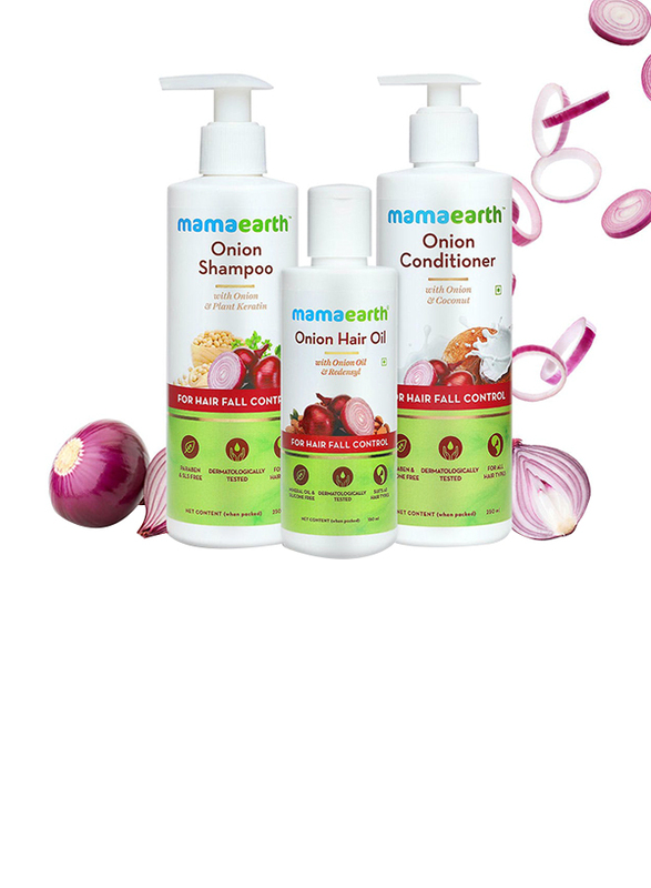 

Mamaearth Onion Hair Oil for Hair Fall Control, 150ml + Onion Shampoo for Hair Fall Control, 250ml + Onion Conditioner for Hair Fall Control, 250ml