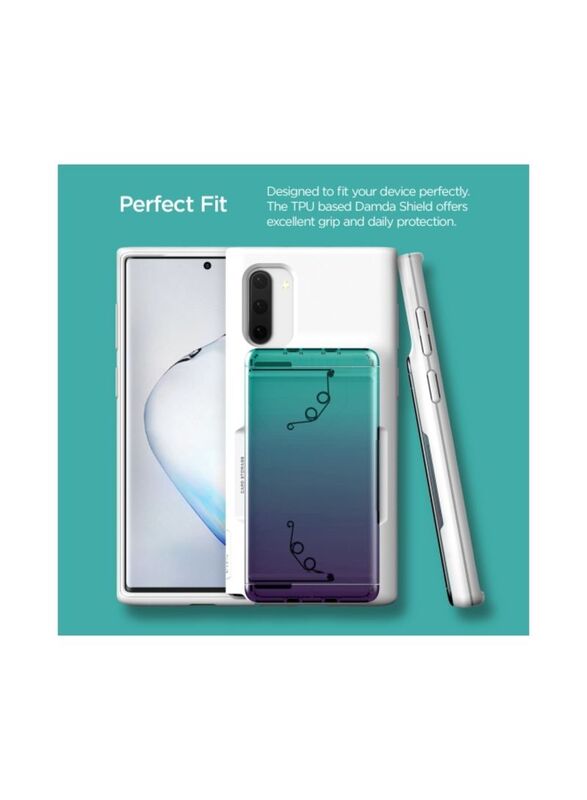 Vrs Design Samsung Galaxy Note 10 Damda Glide Shield Semi Automatic Card Wallet Mobile Phone Case Cover, Green Purple