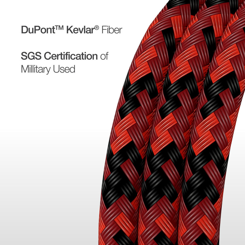 Amazing Thing 1.2-Meter Supreme Link Strong DuPont Kevlar Lightning Cable, Fast Charge 3.0A USB Type-C Male to Lightning for Apple iPhone/iPad/iPod, Red