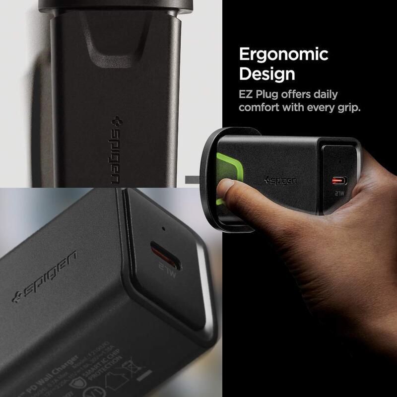 Spigen Essential F210 UK Wall Charger, USB-C Charger, 27W, IP Technology, USB C Fast Charge with Power Delivery 3.0, Black